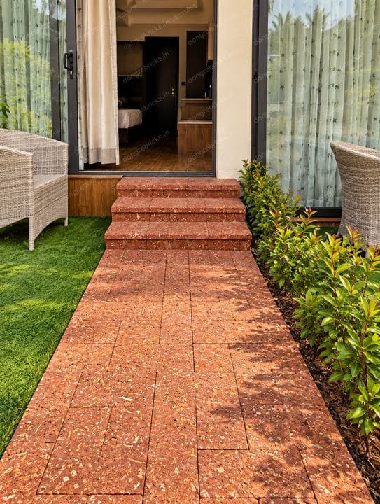 Garden walkway paved in laterite blocks