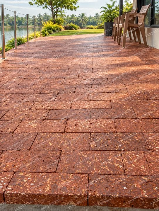 Lakeside terrace paved in laterite blocks