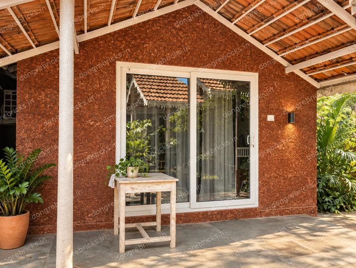 Residence faced in laterite with a tiled veranda roof