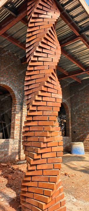Twisted brick column at the works, built from solid bricks